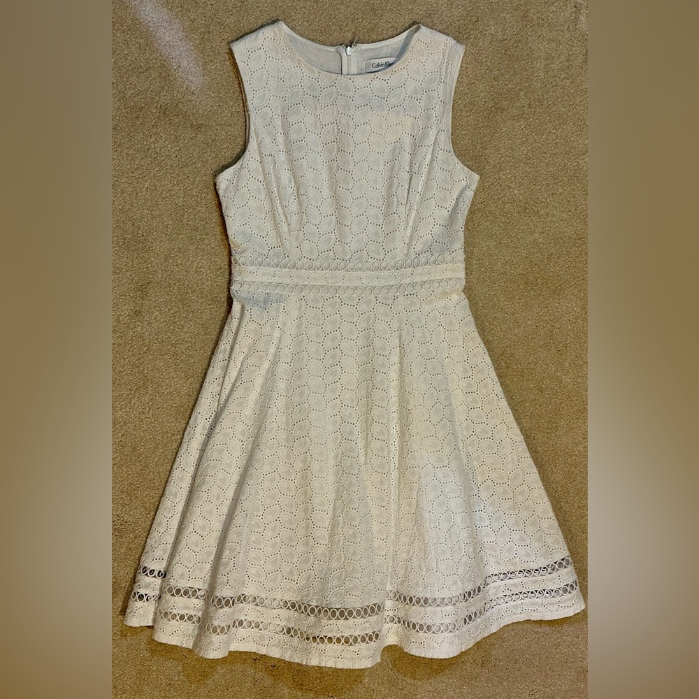 Calvin Klein Sleeveless White Lace Dress